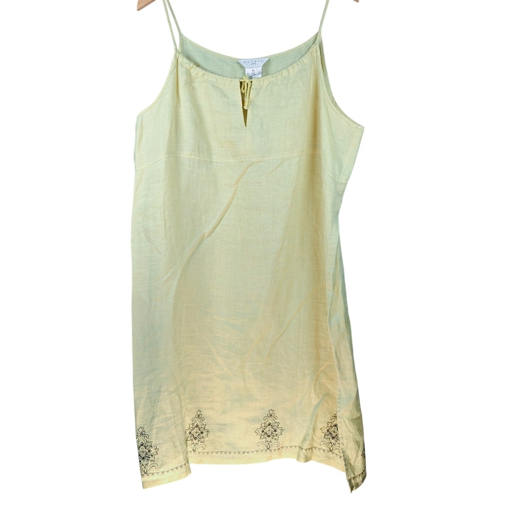 Outfit JPR Yellow 100% Ramie Embroidered Sleeveless Shift‎ Dress XL Boho vintage